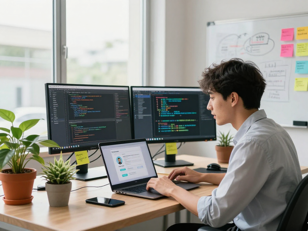 Juicy chat ai conversation in a modern tech workspace with a professional and vibrant atmosphere.