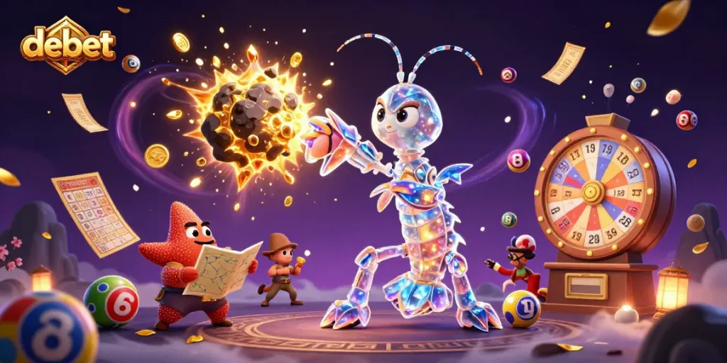 Win at debet with a 3D cartoon illustration of a galactic samurai and lucky lottery elements.